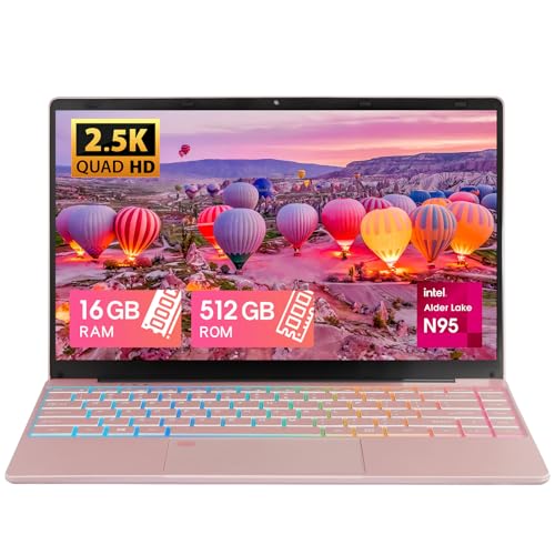 UDKED 14 Zoll 4K Laptop RAM 16G 512G SSD Intel N95 (bis zu 3,4 GHz) PC Bunte Hintergrundbeleuchtung KB Ultrabook 3840x2160 IPS FHD Computer Laptop USB3.0 x2, WiFi Rose Gold (Englisches System) von UDKED