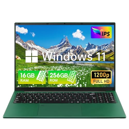 UDKED Laptop,16 Zoll FHD, 16GB DDR4, Intel Celeron N5105(bis zu 2.9 GHz), Leichter Laptop mit WiFi, BT4.2, 3×USB-Anschlüsse, hintergrundbeleuchtete Tastatur (Grün, 16+256G SSD) von UDKED