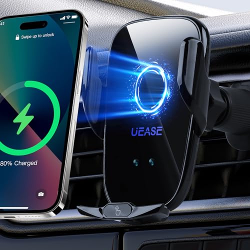 UEASE Handyhalterung Auto mit Ladefunktion, 【Automatische Klemmung】 Qi Induktive Ladestation Auto 15W, Kfz Ladegerät Auto Zubehör Wireless Charger Car für 5,4"-7,2" Telefon für iPhone Samsung LG von UEASE