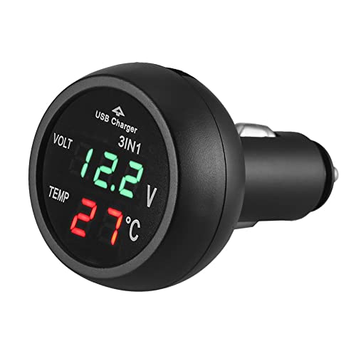 3 in 1 12V 24V Auto LED Digital Voltmeter + Thermometer + USB Ladegerät Auto Batterie Spannung temperatur Gauge Tester (Grün) von UEB
