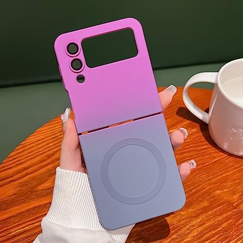 UEEBAI Flüssigsilikon Hülle zum kabellosen Aufladen für Samsung Galaxy Z Flip 3 5G, Ultra Dünn Silikon Handyhülle mit MagSafing Faster Charging Farbverlauf Schutzhülle Bumper Case Cover – Lila Grau von UEEBAI