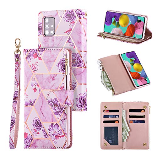 UEEBAI Handyhülle für Samsung Galaxy S20, Retro Geometrische Reißverschluss Hülle Premium PU Leder Weich TPU Klapphülle Magnetverschluss Kartenfach Standfunktion Geldbörse Schutzhülle - Lila Blume von UEEBAI