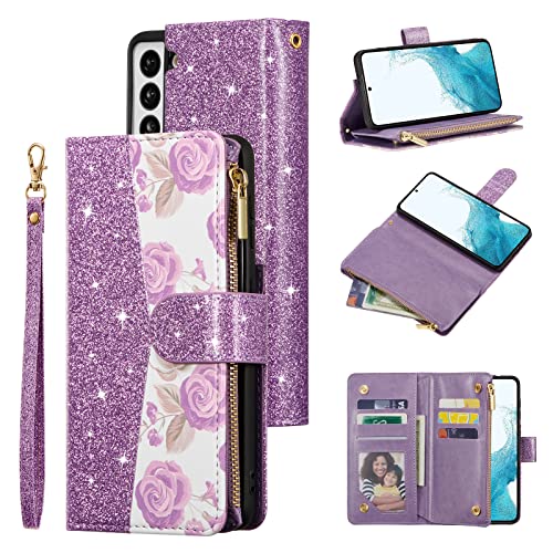UEEBAI Handyhülle für Samsung Galaxy S22 Plus 5G, Retro Reißverschluss Hülle PU Leder Weiche Klapphülle Magnetverschluss Kartenfach Standfunktion Geldbörse Trageband Schutzhülle - Bling Lila UEEBAI Handyhülle für Samsung Galaxy S22 Plus 5G, Retro Reißverschluss Hülle PU Leder Weiche Klapphülle Magnetverschluss Kartenfach Standfunktion Geldbörse Trageband Schutzhülle - Bling Lila von UEEBAI