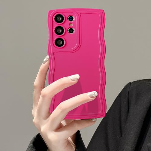 UEEBAI Handyhülle für Samsung Galaxy S24 Ultra 5G, Wellen-Rahmenform Silikon Hülle Ultra Dünne TPU Bumper Cover Slim Fit Weiche Schutzhülle Protection intégrale für Frauen Mädchen, Rosarot von UEEBAI