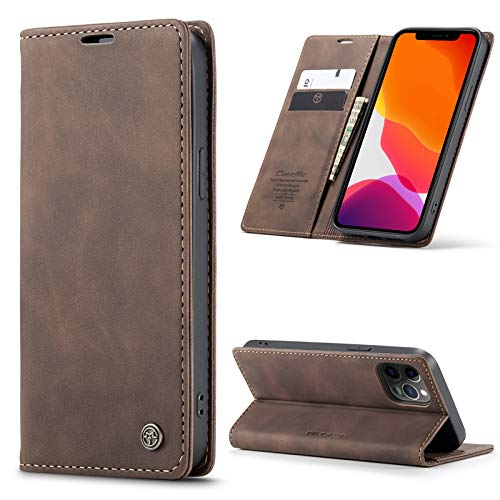 UEEBAI Handyhülle für iPhone 12 iPhone 12 Pro 6.1 Zoll, Retro Matte Handyhülle PU Fallschutz Lederhülle TPU Klapphülle mit Kartenfach Standfunktion Magnetverschluss Flip Case Handytasche - Kaffee von UEEBAI