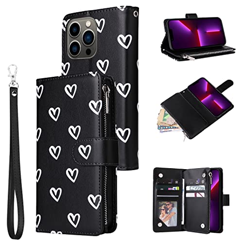 UEEBAI Handyhülle für iPhone 13 Pro Max 6.7 inch, Retro Reißverschluss Hülle PU Leder Weiche Klapphülle Magnetverschluss Kartenfach Standfunktion Geldbörse Trageband Schutzhülle - Schwarz Herz UEEBAI Handyhülle für iPhone 13 Pro Max 6.7 inch, Retro Reißverschluss Hülle PU Leder Weiche Klapphülle Magnetverschluss Kartenfach Standfunktion Geldbörse Trageband Schutzhülle - Schwarz Herz von UEEBAI