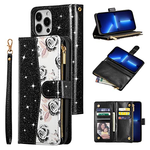 UEEBAI Handyhülle für iPhone 15 Pro Max 6.7 inch, Retro Reißverschluss Hülle PU Leder Weiche Klapphülle Magnetverschluss Kartenfach Standfunktion Geldbörse Trageband Schutzhülle - Bling Schwarz UEEBAI Handyhülle für iPhone 15 Pro Max 6.7 inch, Retro Reißverschluss Hülle PU Leder Weiche Klapphülle Magnetverschluss Kartenfach Standfunktion Geldbörse Trageband Schutzhülle - Bling Schwarz von UEEBAI