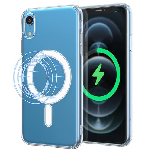 UEEBAI Handyhülle für iPhone XR, Integrierte Magnete Kompatibel mit MagSafing Faster Charging Slim Fit TPU Bumper Case Back-Cover Hartes PC Handyhülle Stoßfester - Transparent von UEEBAI