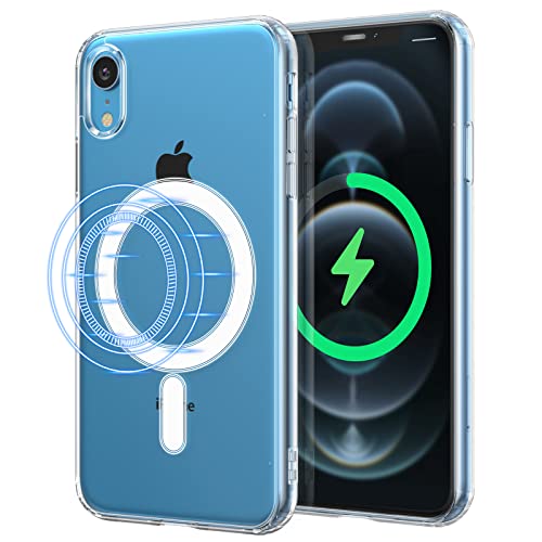 UEEBAI Handyhülle für iPhone XR, Integrierte Magnete Kompatibel mit MagSafing Faster Charging Slim Fit TPU Bumper Case Back-Cover Hartes PC Handyhülle Stoßfester - Transparent von UEEBAI