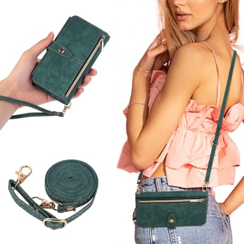 UEEBAI Handykette Hülle für Samsung Galaxy S22 5G, 9 Kartenfäche Retro Leder Geldbörs Flip Case mit Umhängegurt Handschlaufe Standfunktion Wallet Reißverschluss Handyhülle – Grün UEEBAI Handykette Hülle für Samsung Galaxy S22 5G, 9 Kartenfäche Retro Leder Geldbörs Flip Case mit Umhängegurt Handschlaufe Standfunktion Wallet Reißverschluss Handyhülle – Grün von UEEBAI