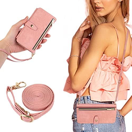 UEEBAI Handykette Hülle für Samsung Galaxy S22 5G, 9 Kartenfäche Retro Leder Geldbörs Flip Case mit Umhängegurt Handschlaufe Standfunktion Wallet Reißverschluss Handyhülle – Rosa UEEBAI Handykette Hülle für Samsung Galaxy S22 5G, 9 Kartenfäche Retro Leder Geldbörs Flip Case mit Umhängegurt Handschlaufe Standfunktion Wallet Reißverschluss Handyhülle – Rosa von UEEBAI