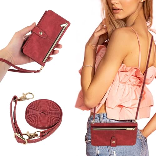 UEEBAI Handykette Hülle für Samsung Galaxy S22 5G, 9 Kartenfäche Retro Leder Geldbörs Flip Case mit Umhängegurt Handschlaufe Standfunktion Wallet Reißverschluss Handyhülle – Rotwein UEEBAI Handykette Hülle für Samsung Galaxy S22 5G, 9 Kartenfäche Retro Leder Geldbörs Flip Case mit Umhängegurt Handschlaufe Standfunktion Wallet Reißverschluss Handyhülle – Rotwein von UEEBAI