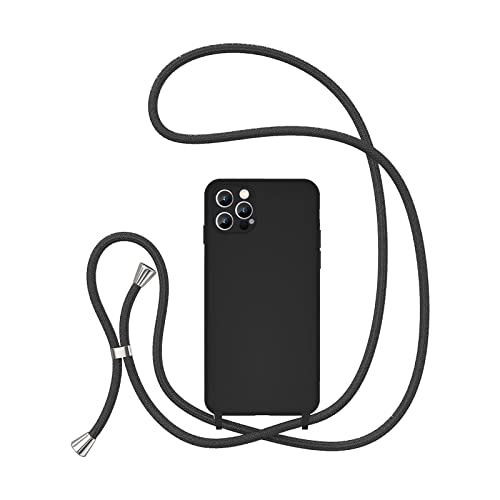 UEEBAI Handykette Hülle für iPhone 14 Pro Max 6.7 inch, Silikon Stoßfeste Handyhülle mit Kabellosem Laden Verstellbare Lanyard Schutzhülle Stylische Umhängeband TPU Bumper Case Cover - Schwarz von UEEBAI