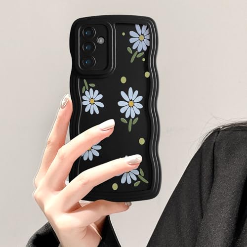 UEEBAI Hülle für Samsung Galaxy A15 4G/5G, Wellen Rahmenform Silikon Handyhülle mit Gänseblümchen Blumen, Slim Fit Weiche TPU Bumper Cover Stoßfeste Schutzhülle für Frauen Mädchen, Schwarz Blume UEEBAI Hülle für Samsung Galaxy A15 4G/5G, Wellen Rahmenform Silikon Handyhülle mit Gänseblümchen Blumen, Slim Fit Weiche TPU Bumper Cover Stoßfeste Schutzhülle für Frauen Mädchen, Schwarz Blume von UEEBAI