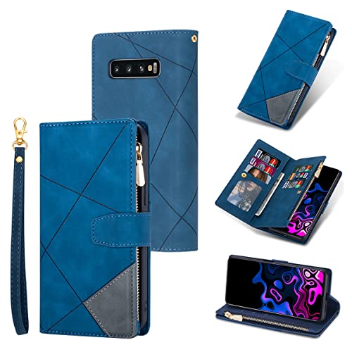 UEEBAI Hülle für Samsung Galaxy S10 Plus, Retro Reißverschluss Handyhülle PU Leder Handytasche Bumper mit 9 Kartenfächer Standfunktion Geldbörse Trageband Schutzhülle Flip Wallet Case - Blau UEEBAI Hülle für Samsung Galaxy S10 Plus, Retro Reißverschluss Handyhülle PU Leder Handytasche Bumper mit 9 Kartenfächer Standfunktion Geldbörse Trageband Schutzhülle Flip Wallet Case - Blau von UEEBAI