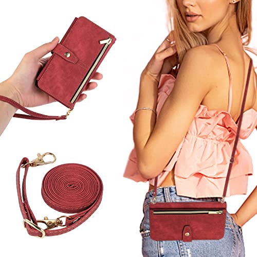 UEEBAI Hülle für Samsung Galaxy S23 5G, 9 Kartenfäche Retro Leder Geldbörs Flip Case mit Umhängegurt Handschlaufe Standfunktion Reißverschluss Handyhülle Magnetverschluss Wallet Stoßfest – Rotwein UEEBAI Hülle für Samsung Galaxy S23 5G, 9 Kartenfäche Retro Leder Geldbörs Flip Case mit Umhängegurt Handschlaufe Standfunktion Reißverschluss Handyhülle Magnetverschluss Wallet Stoßfest – Rotwein von UEEBAI