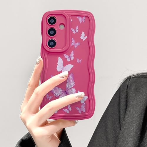 UEEBAI Hülle für Samsung Galaxy S25 5G, Niedliche Lockige Wellen Rahmenform Silikon Handyhülle mit Schmetterlingsmuster, Slim Fit Weiche Bumper Cover Case Schutzhülle für Frauen Mädchen, Rosenrot UEEBAI Hülle für Samsung Galaxy S25 5G, Niedliche Lockige Wellen Rahmenform Silikon Handyhülle mit Schmetterlingsmuster, Slim Fit Weiche Bumper Cover Case Schutzhülle für Frauen Mädchen, Rosenrot von UEEBAI