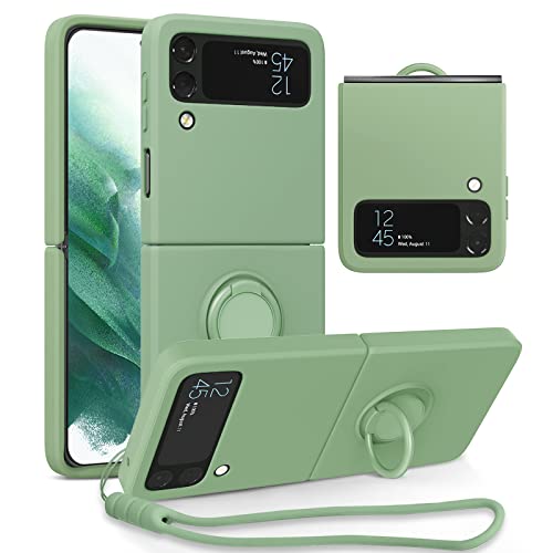 UEEBAI Hülle für Samsung Galaxy Z Flip 3 5G, Ultra Dünn Silikon Handyhülle mit 360 Grad Drehbarer Ringhalter Handschlaufe Magnetische Autohalterung Schutzhülle TPU Bumper Cover - Matcha Grün von UEEBAI