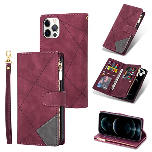 UEEBAI Hülle für iPhone 12 Pro Max 6.7 Zoll, Vintage Reißverschluss Handyhülle PU Leder Handytasche mit 9 Kartenfächer Standfunktion Klapphüllen Trageband Schutzhülle Flip Case - Rot UEEBAI Hülle für iPhone 12 Pro Max 6.7 Zoll, Vintage Reißverschluss Handyhülle PU Leder Handytasche mit 9 Kartenfächer Standfunktion Klapphüllen Trageband Schutzhülle Flip Case - Rot von UEEBAI