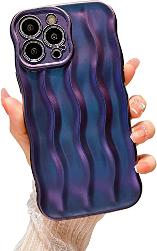 UEEBAI Schutzhülle für iPhone 13 Pro 6, 1 Zoll, 3D-Wasserwelligkeit, hübsch, niedlich, lockig, Wellenrahmenform, stoßfest, weiches TPU, schlank, Handyhülle Frauen und Mädchen, Farbverlauf lila von UEEBAI