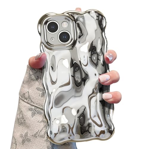 UEEBAI Hülle für iPhone 14 6.1 inch, Niedliche Lockige Wellen Rahmenform Silikon Stoßfeste Handyhülle Ultra Dünne Slim Fit Weiche Schutzhülle Bumper Cover Anti-Vergilbung - Silber UEEBAI Hülle für iPhone 14 6.1 inch, Niedliche Lockige Wellen Rahmenform Silikon Stoßfeste Handyhülle Ultra Dünne Slim Fit Weiche Schutzhülle Bumper Cover Anti-Vergilbung - Silber von UEEBAI