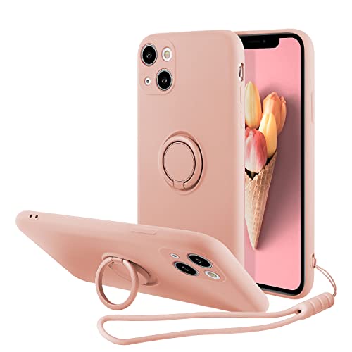 UEEBAI Hülle für iPhone 14 6.1 inch, Ultra Dünn Silikon Handyhülle mit 360 Grad Drehbarer Ringhalter Handschlaufe Magnetische Autohalterung Schutzhülle Kickstand Case Cover - Rose von UEEBAI
