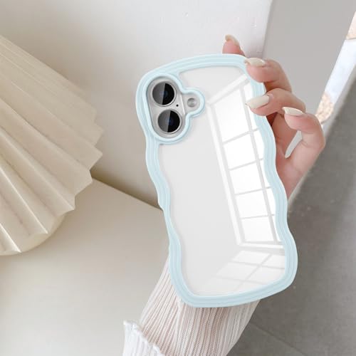 UEEBAI für iPhone 16 Hülle, Wellen Rahmenform Silikon Stoßfeste Handyhülle Ultra Dünn Tansparent Rückseite TPU Bumper Cover für Mädchen Frauen Schutzhülle für iPhone 16 - HellBlau UEEBAI für iPhone 16 Hülle, Wellen Rahmenform Silikon Stoßfeste Handyhülle Ultra Dünn Tansparent Rückseite TPU Bumper Cover für Mädchen Frauen Schutzhülle für iPhone 16 - HellBlau von UEEBAI
