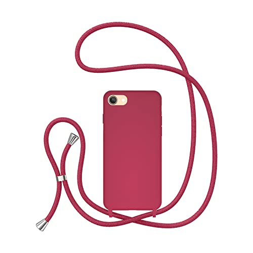UEEBAI Hülle für iPhone SE 2022 5G/iPhone 7/iPhone 8/iPhone SE 2020, Silikon Handyhülle mit Kabellosem Laden Verstellbare Lanyard Schutzhülle Umhängeband Case für iPhone SE2/SE3 - Rosa Rot UEEBAI Hülle für iPhone SE 2022 5G/iPhone 7/iPhone 8/iPhone SE 2020, Silikon Handyhülle mit Kabellosem Laden Verstellbare Lanyard Schutzhülle Umhängeband Case für iPhone SE2/SE3 - Rosa Rot von UEEBAI