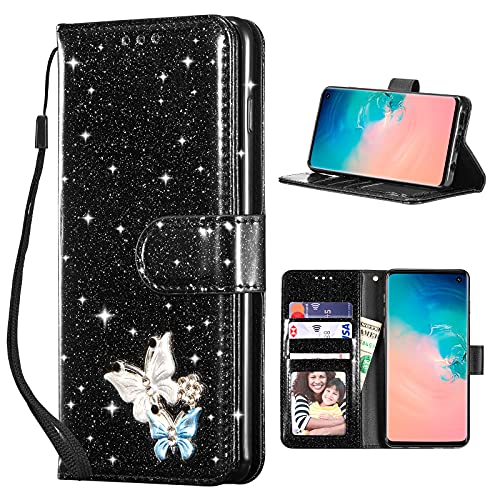UEEBAI Klapphülle für Samsung Galaxy S10 Plus, PU Lederhülle Glitzer 3D Schmetterling Flip Cover Standfunktion mit Kartenfach Schutzhülle Diamant Glänzende Geldbörse Handschlaufe Etui - Schwarz UEEBAI Klapphülle für Samsung Galaxy S10 Plus, PU Lederhülle Glitzer 3D Schmetterling Flip Cover Standfunktion mit Kartenfach Schutzhülle Diamant Glänzende Geldbörse Handschlaufe Etui - Schwarz von UEEBAI