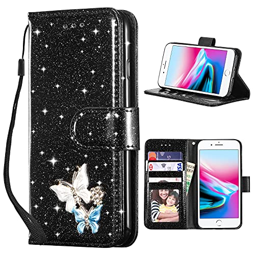 UEEBAI Klapphülle für iPhone 7/8/SE 2022 5G/SE 2020, PU Lederhülle Glitzer 3D Schmetterling Flip Cover Kartenfach Schutzhülle Diamant Glänzende Etui für iPhone SE2/SE3 - Schwarz UEEBAI Klapphülle für iPhone 7/8/SE 2022 5G/SE 2020, PU Lederhülle Glitzer 3D Schmetterling Flip Cover Kartenfach Schutzhülle Diamant Glänzende Etui für iPhone SE2/SE3 - Schwarz von UEEBAI