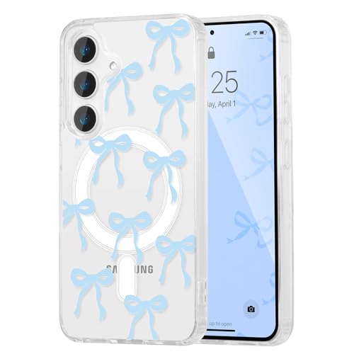 UEEBAI Magnetisch Hülle für Samsung Galaxy S24 FE 5G, Niedliche Silikon Tansparent Handyhülle mit Schleife Kabelloses Laden, Weiche Bumper Cover Case Schutzhülle für Frauen Mädchen, Blau UEEBAI Magnetisch Hülle für Samsung Galaxy S24 FE 5G, Niedliche Silikon Tansparent Handyhülle mit Schleife Kabelloses Laden, Weiche Bumper Cover Case Schutzhülle für Frauen Mädchen, Blau von UEEBAI