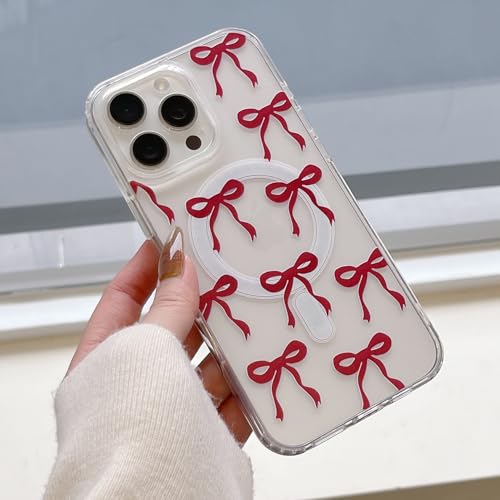UEEBAI Magnetisch Hülle für iPhone 13 Pro Max, Niedliche Silikon Tansparent Handyhülle mit Schleife Schutzhülle mit Kabelloses Laden, Weiche Bumper Cover Case für Frauen Mädchen, Rotwein von UEEBAI