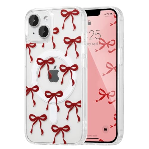 UEEBAI Magnetisch Hülle für iPhone 14 Plus/iPhone 15 Plus, Niedliche Silikon Tansparent Handyhülle mit Schleife Schutzhülle mit Kabelloses Laden, Weiche Bumper Cover Case für Frauen Mädchen, Rotwein UEEBAI Magnetisch Hülle für iPhone 14 Plus/iPhone 15 Plus, Niedliche Silikon Tansparent Handyhülle mit Schleife Schutzhülle mit Kabelloses Laden, Weiche Bumper Cover Case für Frauen Mädchen, Rotwein von UEEBAI