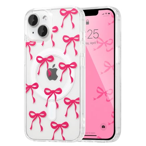 UEEBAI Magnetisch Hülle für iPhone 14 Plus/iPhone 15 Plus, Niedliche Silikon Tansparent Handyhülle mit Schleife Schutzhülle mit Kabelloses Laden, Weiche Bumper Cover Case für Frauen Mädchen, Rosarot UEEBAI Magnetisch Hülle für iPhone 14 Plus/iPhone 15 Plus, Niedliche Silikon Tansparent Handyhülle mit Schleife Schutzhülle mit Kabelloses Laden, Weiche Bumper Cover Case für Frauen Mädchen, Rosarot von UEEBAI