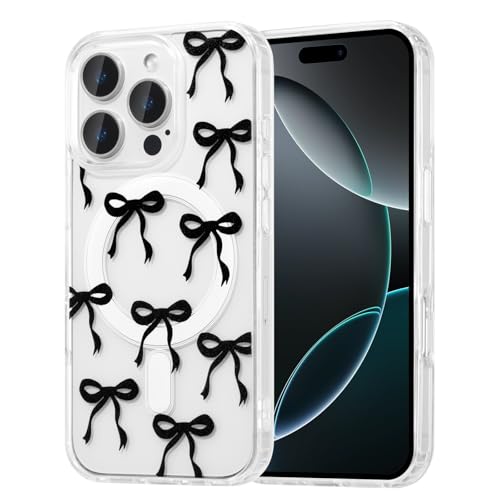 UEEBAI Magnetisch Hülle für iPhone 14 Pro, Niedliche Silikon Tansparent Handyhülle mit Schleife Schutzhülle mit Kabelloses Laden, Weiche Bumper Cover Case für Frauen Mädchen, Schwarz UEEBAI Magnetisch Hülle für iPhone 14 Pro, Niedliche Silikon Tansparent Handyhülle mit Schleife Schutzhülle mit Kabelloses Laden, Weiche Bumper Cover Case für Frauen Mädchen, Schwarz von UEEBAI