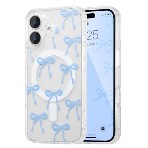 UEEBAI Magnetisch Hülle für iPhone 16 Plus, Niedliche Silikon Tansparent Handyhülle mit Schleife Schutzhülle mit Kabelloses Laden, Weiche Bumper Cover Case für Frauen Mädchen, Blau UEEBAI Magnetisch Hülle für iPhone 16 Plus, Niedliche Silikon Tansparent Handyhülle mit Schleife Schutzhülle mit Kabelloses Laden, Weiche Bumper Cover Case für Frauen Mädchen, Blau von UEEBAI