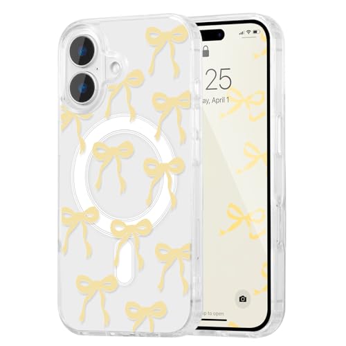 UEEBAI Magnetisch Hülle für iPhone 16 Plus, Niedliche Silikon Tansparent Handyhülle mit Schleife Schutzhülle mit Kabelloses Laden, Weiche Bumper Cover Case für Frauen Mädchen, Gelb UEEBAI Magnetisch Hülle für iPhone 16 Plus, Niedliche Silikon Tansparent Handyhülle mit Schleife Schutzhülle mit Kabelloses Laden, Weiche Bumper Cover Case für Frauen Mädchen, Gelb von UEEBAI