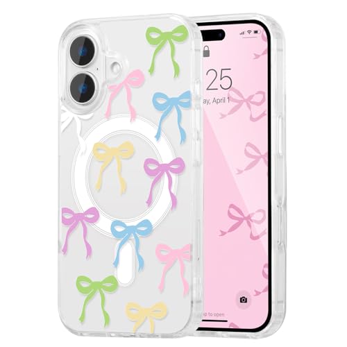 UEEBAI Magnetisch Hülle für iPhone 16 Plus, Niedliche Silikon Tansparent Handyhülle mit Schleife Schutzhülle mit Kabelloses Laden, Weiche Bumper Cover Case für Frauen Mädchen, Mehrfarbig UEEBAI Magnetisch Hülle für iPhone 16 Plus, Niedliche Silikon Tansparent Handyhülle mit Schleife Schutzhülle mit Kabelloses Laden, Weiche Bumper Cover Case für Frauen Mädchen, Mehrfarbig von UEEBAI