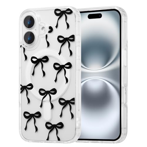 UEEBAI Magnetisch Hülle für iPhone 16 Plus, Niedliche Silikon Tansparent Handyhülle mit Schleife Schutzhülle mit Kabelloses Laden, Weiche Bumper Cover Case für Frauen Mädchen, Schwarz UEEBAI Magnetisch Hülle für iPhone 16 Plus, Niedliche Silikon Tansparent Handyhülle mit Schleife Schutzhülle mit Kabelloses Laden, Weiche Bumper Cover Case für Frauen Mädchen, Schwarz von UEEBAI