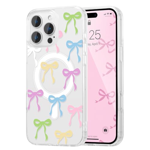 UEEBAI Magnetisch Hülle für iPhone 16 Pro, Niedliche Silikon Tansparent Handyhülle mit Schleife Schutzhülle mit Kabelloses Laden, Weiche Bumper Cover Case für Frauen Mädchen, Mehrfarbig UEEBAI Magnetisch Hülle für iPhone 16 Pro, Niedliche Silikon Tansparent Handyhülle mit Schleife Schutzhülle mit Kabelloses Laden, Weiche Bumper Cover Case für Frauen Mädchen, Mehrfarbig von UEEBAI