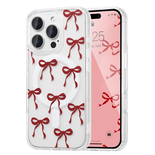 UEEBAI Magnetisch Hülle für iPhone 16 Pro, Niedliche Silikon Tansparent Handyhülle mit Schleife Schutzhülle mit Kabelloses Laden, Weiche Bumper Cover Case für Frauen Mädchen, Rotwein UEEBAI Magnetisch Hülle für iPhone 16 Pro, Niedliche Silikon Tansparent Handyhülle mit Schleife Schutzhülle mit Kabelloses Laden, Weiche Bumper Cover Case für Frauen Mädchen, Rotwein von UEEBAI