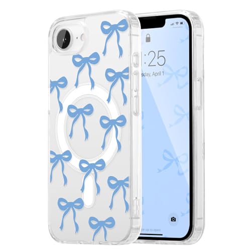 UEEBAI Magnetisch Hülle für iPhone 16e, Niedliche Silikon Tansparent Handyhülle mit Schleife Schutzhülle mit Kabelloses Laden, Weiche Bumper Cover Case für Frauen Mädchen, Blau UEEBAI Magnetisch Hülle für iPhone 16e, Niedliche Silikon Tansparent Handyhülle mit Schleife Schutzhülle mit Kabelloses Laden, Weiche Bumper Cover Case für Frauen Mädchen, Blau von UEEBAI