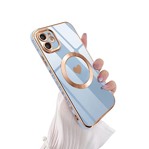 UEEBAI Magnetisch für iPhone 12 Hülle, Kompatibel mit MagSafing Kabelloses Laden [Integrierter Kameraschutz] Kratzfest Dünn Silikon Handyhüllen, Stoßfest Rückseite Schutzhülle - Blau von UEEBAI