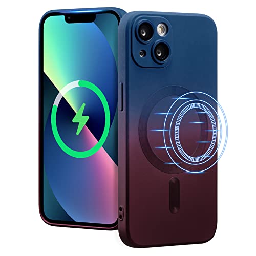 UEEBAI Magnetische Hülle für iPhone 15 Pro, zweifarbige Hülle, kompatibel mit MagSafe Ladegerät, Silikonhülle mit Kameralinsenschutz, weiche Silikon-Handyhülle – Blau Rosa von UEEBAI