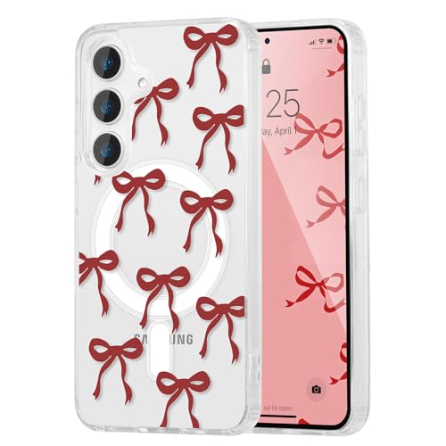 UEEBAI Magnetisch Hülle für Samsung Galaxy S25 5G, Niedliche Silikon Tansparent Handyhülle mit Schleife Kabelloses Laden, Weiche TPU Bumper Cover Case Schutzhülle für Frauen Mädchen, Rotwein UEEBAI Magnetisch Hülle für Samsung Galaxy S25 5G, Niedliche Silikon Tansparent Handyhülle mit Schleife Kabelloses Laden, Weiche TPU Bumper Cover Case Schutzhülle für Frauen Mädchen, Rotwein von UEEBAI