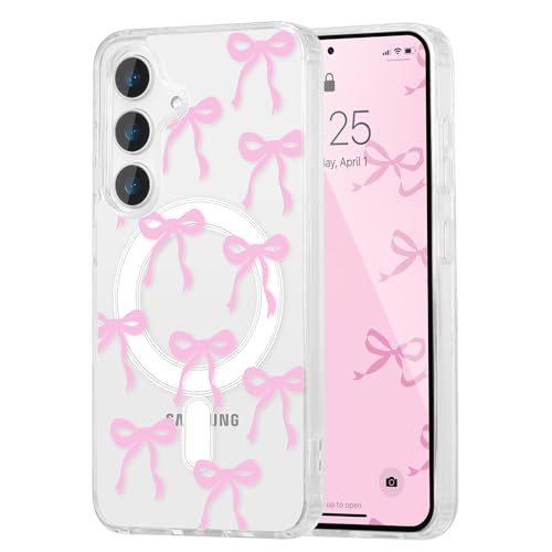 UEEBAI Magnetisch Hülle für Samsung Galaxy S25 5G, Niedliche Silikon Tansparent Handyhülle mit Schleife Kabelloses Laden, Weiche TPU Bumper Cover Case Schutzhülle für Frauen Mädchen, Rosa UEEBAI Magnetisch Hülle für Samsung Galaxy S25 5G, Niedliche Silikon Tansparent Handyhülle mit Schleife Kabelloses Laden, Weiche TPU Bumper Cover Case Schutzhülle für Frauen Mädchen, Rosa von UEEBAI