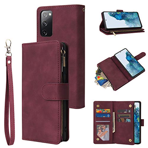 UEEBAI Samsung S Serie Premium Vintage PU Leder Handtasche Reißverschluss Tasche Kickstand Kartenfächer mit Band von UEEBAI