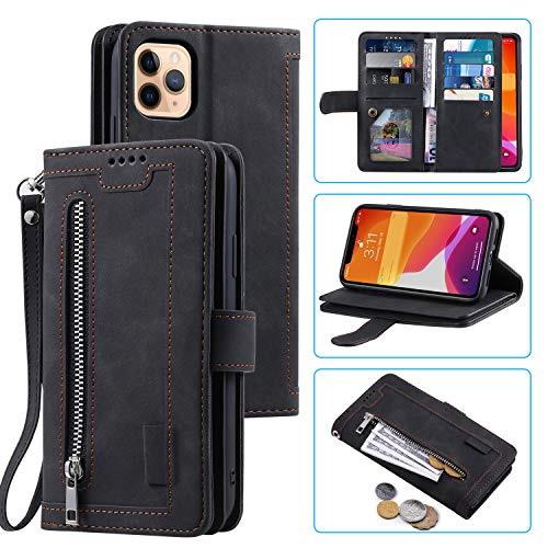 UEEBAI Schutzhülle für iPhone 13 Pro, Retro-Design, 9 Kartenfächer, Reißverschlussfach, Handtasche, PU-Leder, Magnetverschluss, Kickstand mit Handschlaufe, TPU, stoßfest, Schwarz UEEBAI Schutzhülle für iPhone 13 Pro, Retro-Design, 9 Kartenfächer, Reißverschlussfach, Handtasche, PU-Leder, Magnetverschluss, Kickstand mit Handschlaufe, TPU, stoßfest, Schwarz von UEEBAI