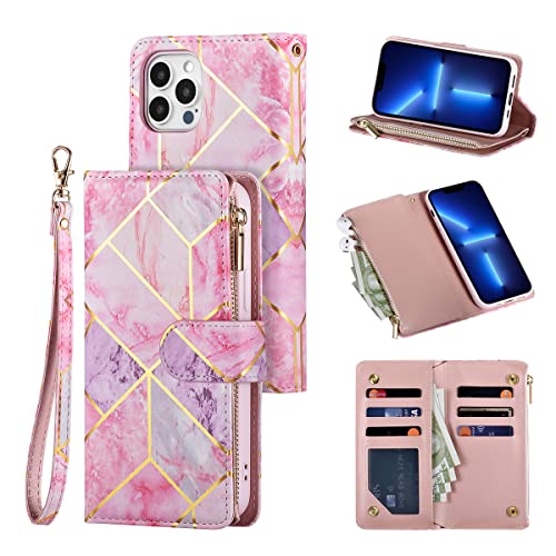 UEEBAI Schutzhülle für iPhone 16 Pro Max, PU-Leder, Brieftasche, Magnetverschluss, Handtasche, Reißverschluss, Ständer, Kartenfächer, Handschlaufe, Marple Flip Case für Damen, Rosa / Violett UEEBAI Schutzhülle für iPhone 16 Pro Max, PU-Leder, Brieftasche, Magnetverschluss, Handtasche, Reißverschluss, Ständer, Kartenfächer, Handschlaufe, Marple Flip Case für Damen, Rosa / Violett von UEEBAI