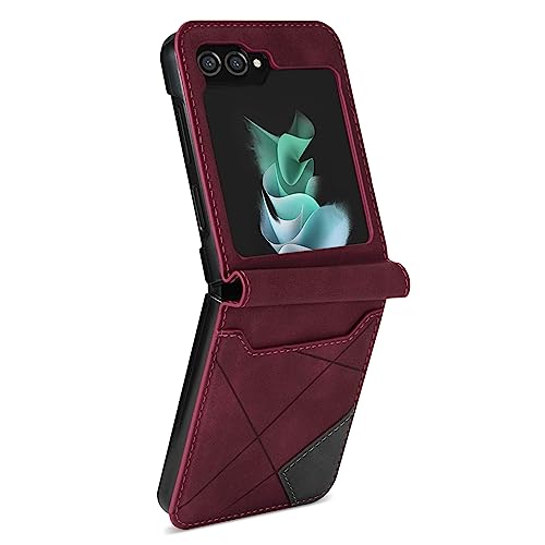 UEEBAI Wallet Case für Samsung Galaxy Z Flip 5 5G, Vintage Premium PU Leder Cover Flip Case Ultra Dünn Slim Handyhülle - Diamant Rot von UEEBAI